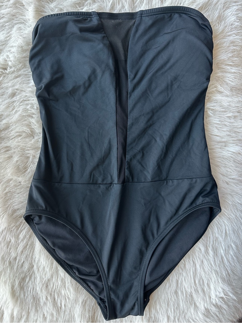 Carmen Marc Valvo Black Strapless One-Piece Swimsuit mesh front panel 8